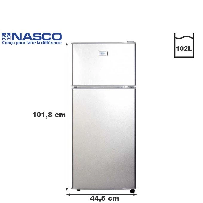Nasco Réfrigérateur Double Portes -Nasf2-202fl - 202 Litres Net - R600a - Argent
