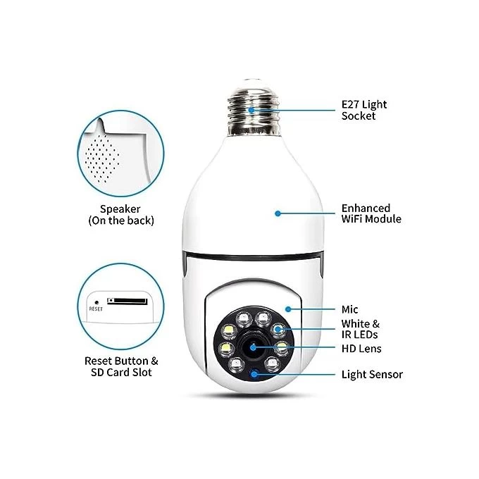 Caméra à Ampoule WiFi Sans Fil Sécurité Domestique Intelligente IR Nuit