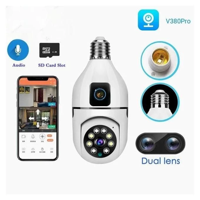 CALUS Caméra Sans Fil E27 MAX Avec Double Objectif 2.4G + CARTE MEMOIRE OFFERTE