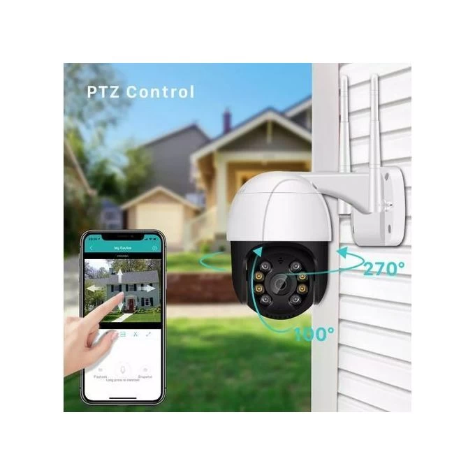 Caméra De Surveillance - Wifi - 1080P - PTZ - 4X Zoom - 2MP - CCTV - Blanc / Noi